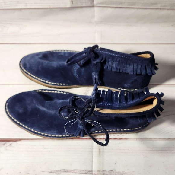 J. Crew - Suede Fringe Moccasin Chukka Blue Boots Lace Up Ankle‎ Womens Size 8 - Picture 12 of 12